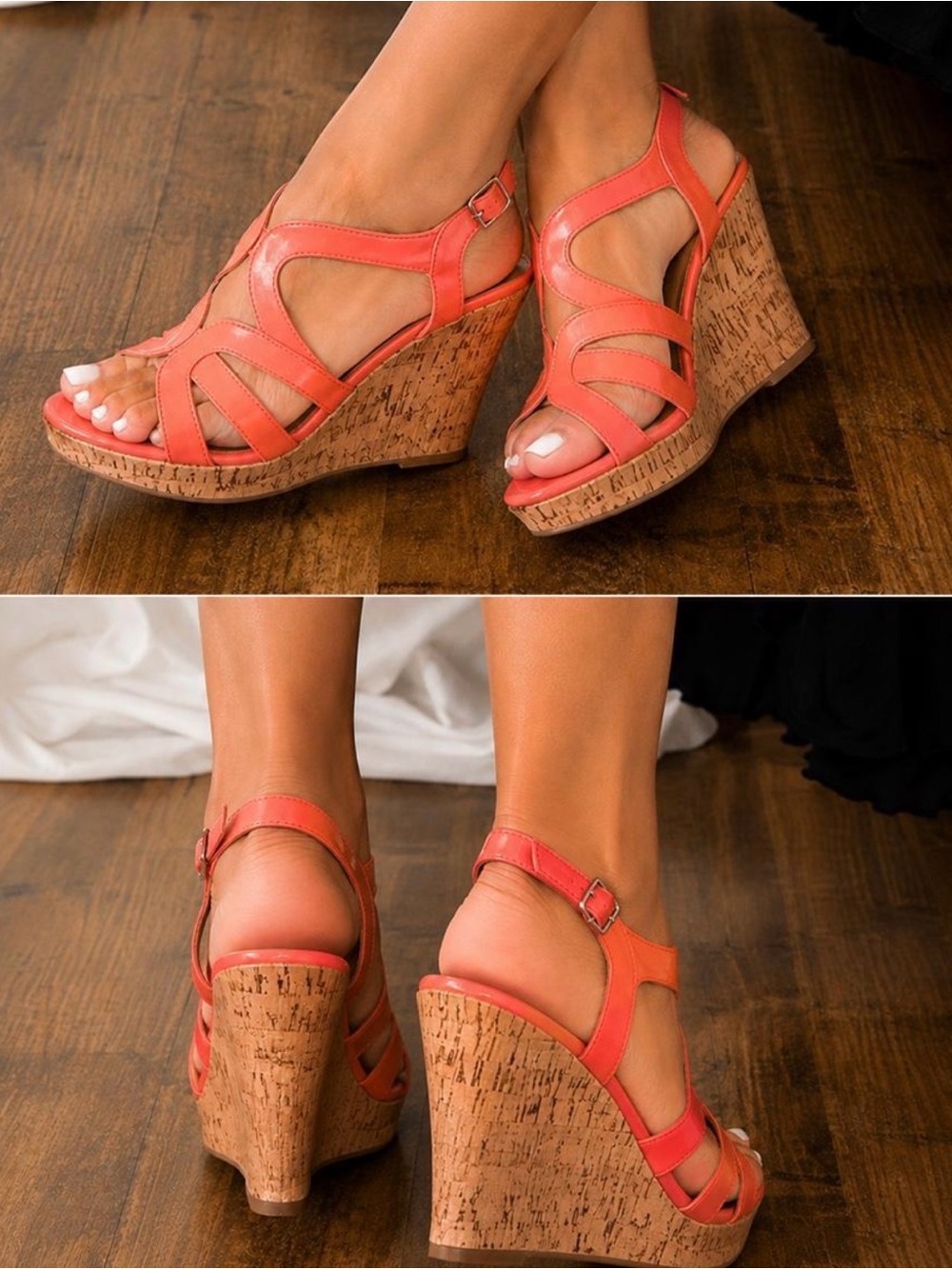 Dress Barn Coral Strappy Cork Wedge Sandals